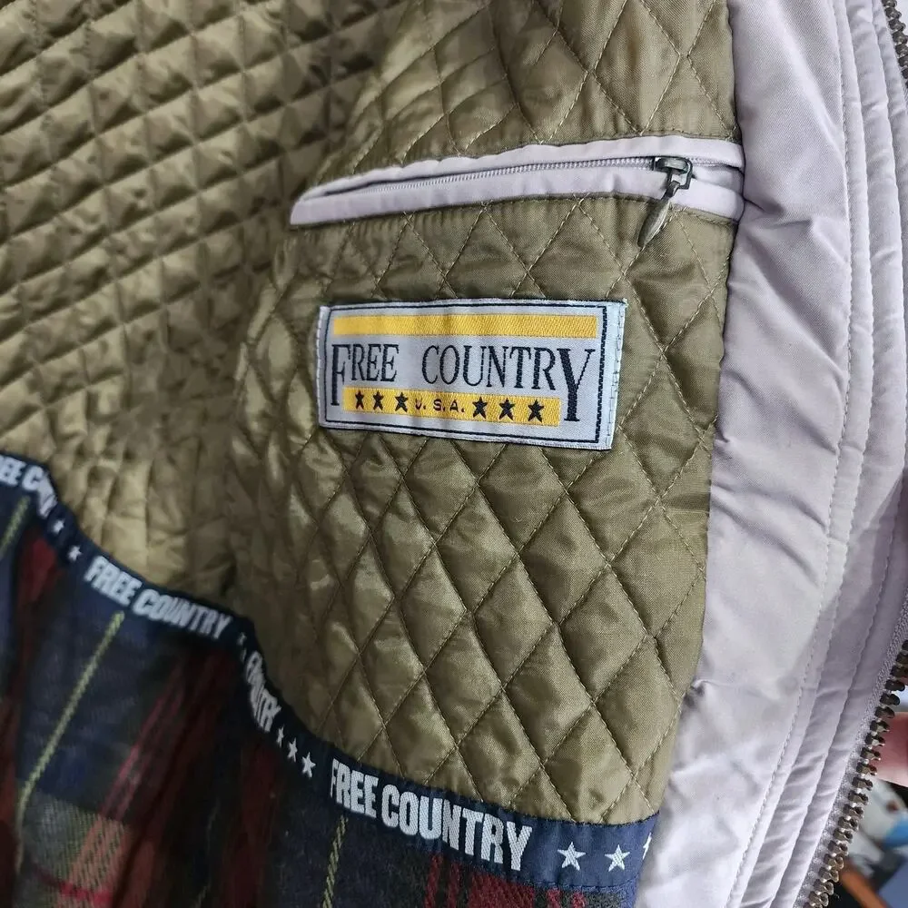 Vtg Men's Free Country USA Parka Jacket Large Elbow Patch quilted blanket lined
